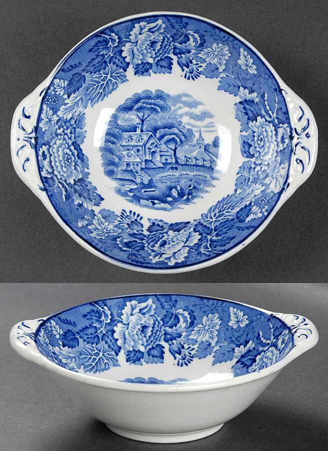 English Scenery Blue (Old Backstamp, Smooth) Lugged Cereal Bowl by Wood & Sons-1