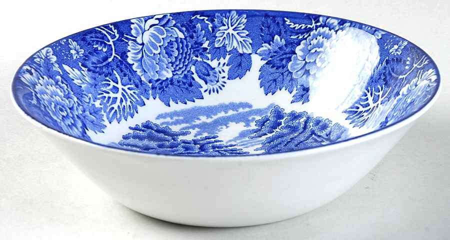English Scenery Blue (Old Backstamp, Smooth) Coupe Cereal Bowl by Wood & Sons-1