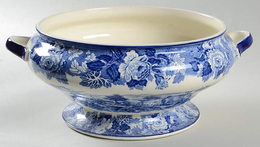 English Scenery Blue (Old Backstamp, Smooth) Tureen No Lid by Wood & Sons-1