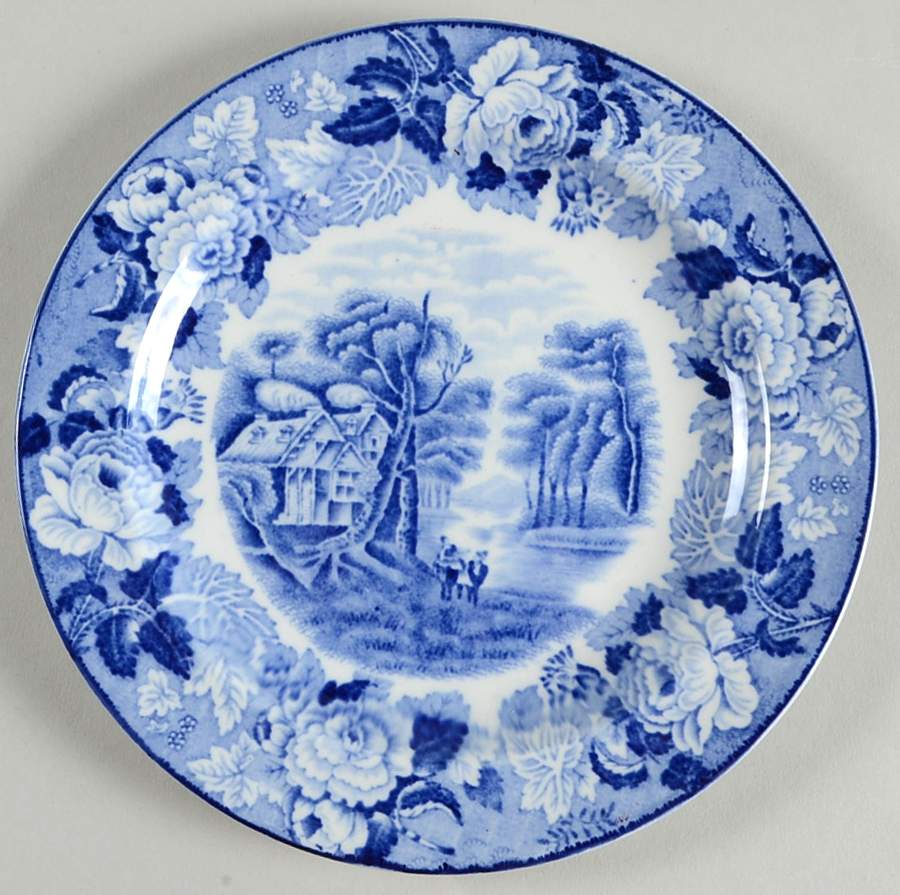 English Scenery Blue (Old Backstamp, Smooth) Salad Plate by Wood & Sons-1