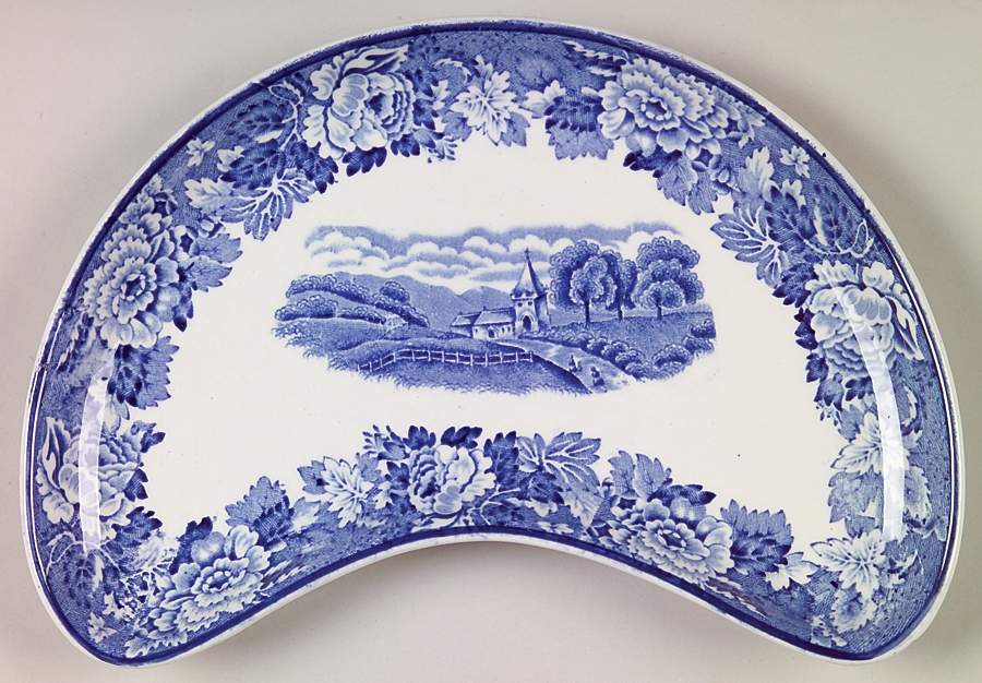 English Scenery Blue (Old Backstamp, Smooth) Crescent Salad Plate by Wood & Sons-1