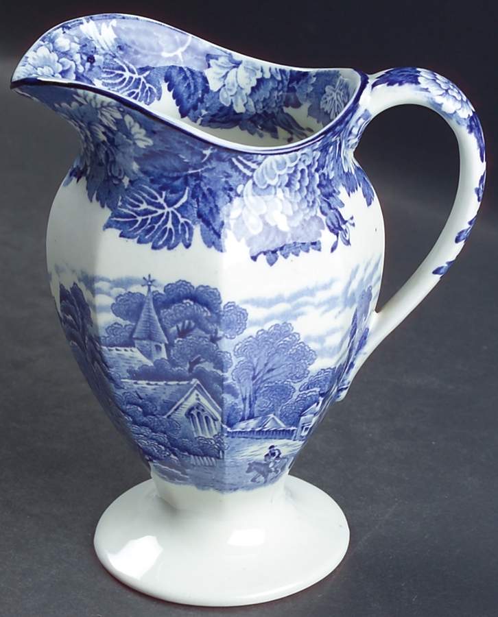 English Scenery Blue (Old Backstamp, Smooth) 12 Oz Pitcher by Wood & Sons-1