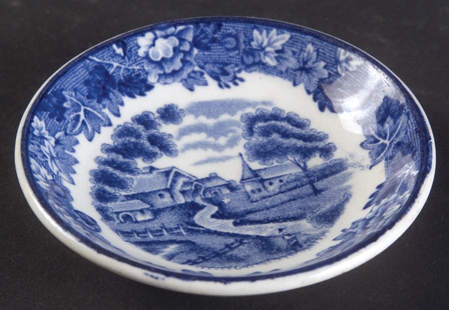 English Scenery Blue (Old Backstamp, Smooth) Butter Pat by Wood & Sons-1