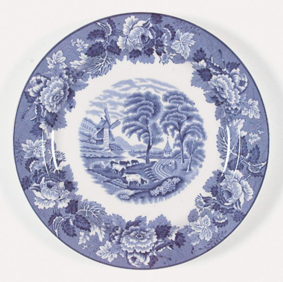 English Scenery Blue (Old Backstamp, Smooth) Luncheon Plate by Wood & Sons-1