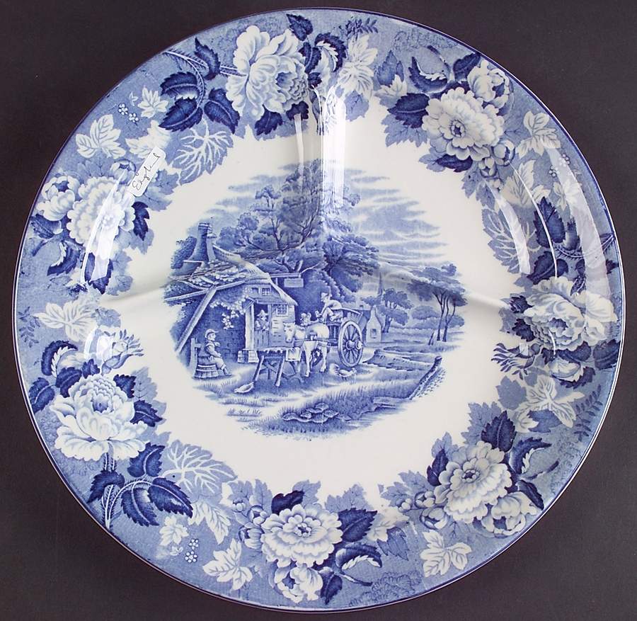 English Scenery Blue (Old Backstamp, Smooth) Grill Plate by Wood & Sons-1