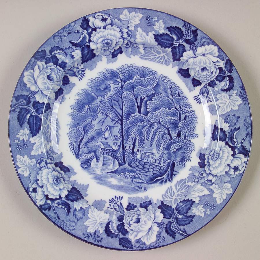 English Scenery Blue (Old Backstamp, Smooth) Dessert/Pie Plate by Wood & Sons-1