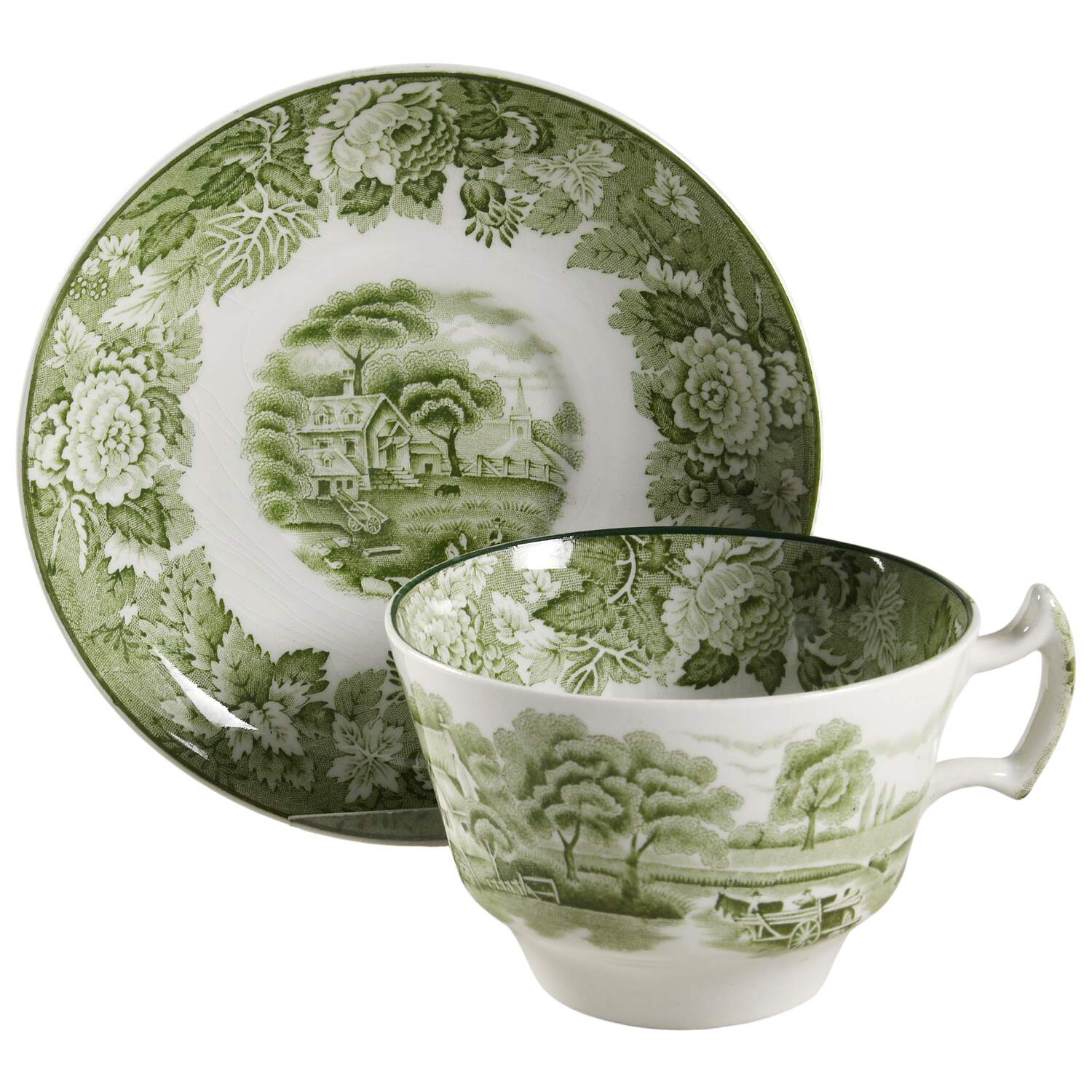 English Scenery Green (Smooth) Oversized Cup & Saucer Set by Wood & Sons-1