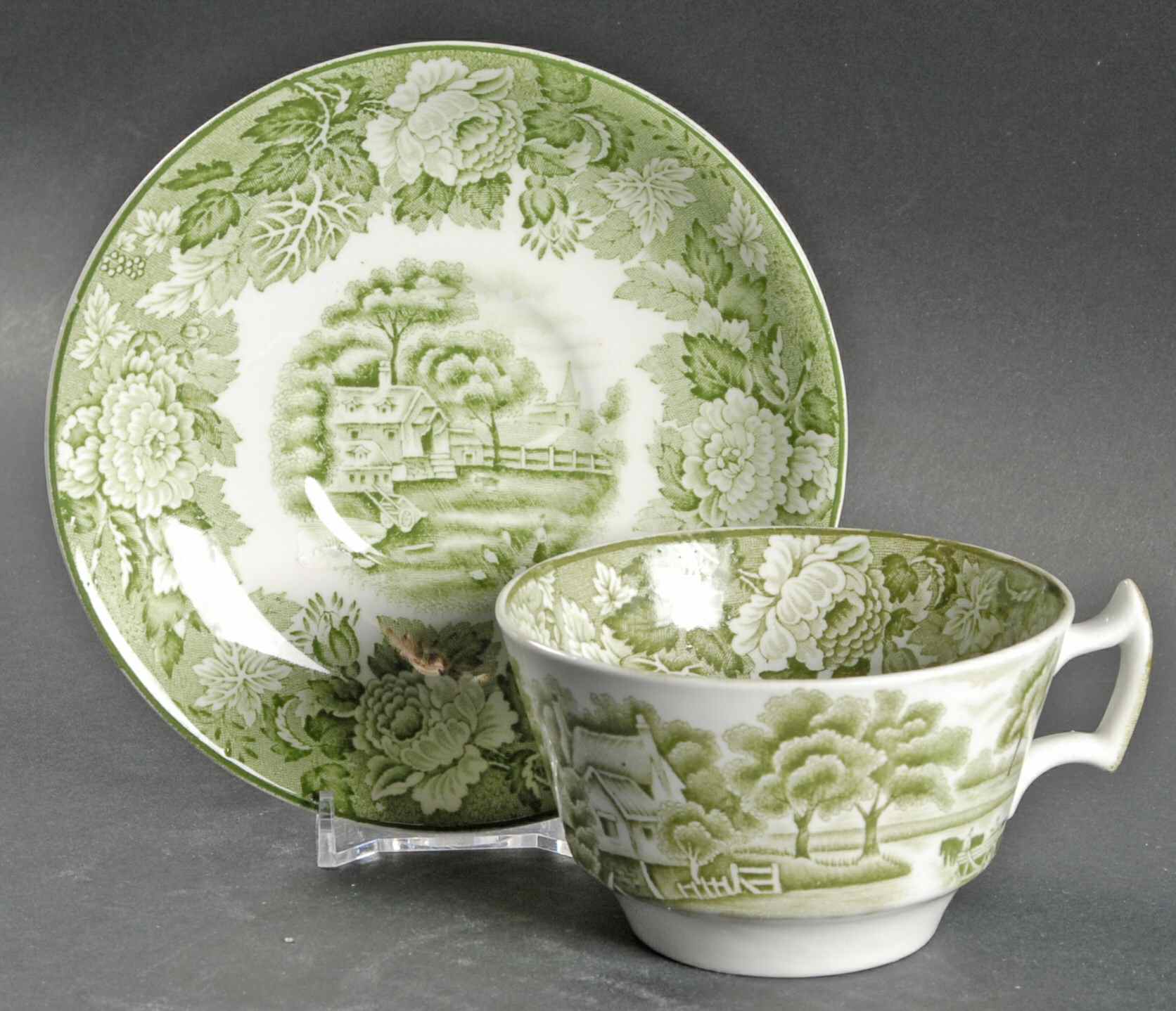 English Scenery Green (Smooth) Flat Cup & Saucer Set by Wood & Sons-1