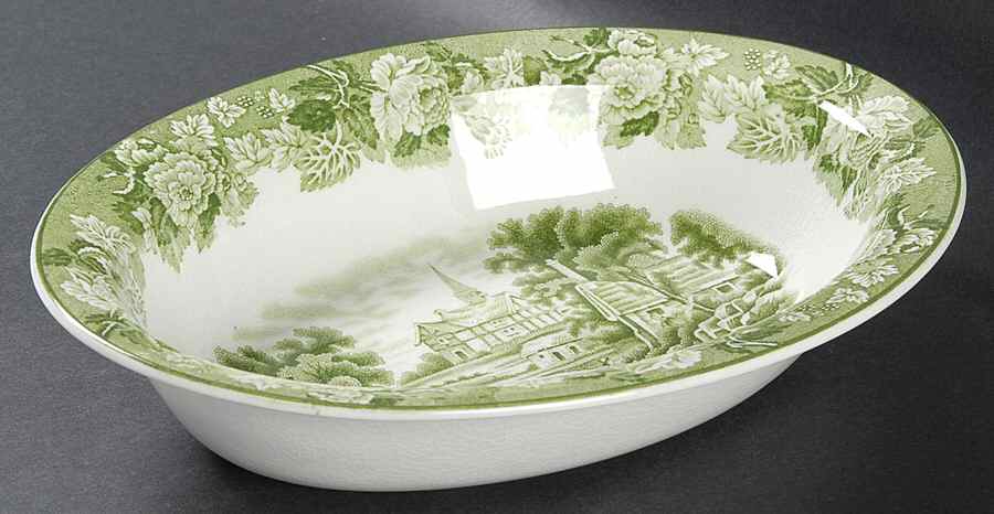 English Scenery Green (Smooth) 9" Oval Vegetable Bowl by Wood & Sons-1
