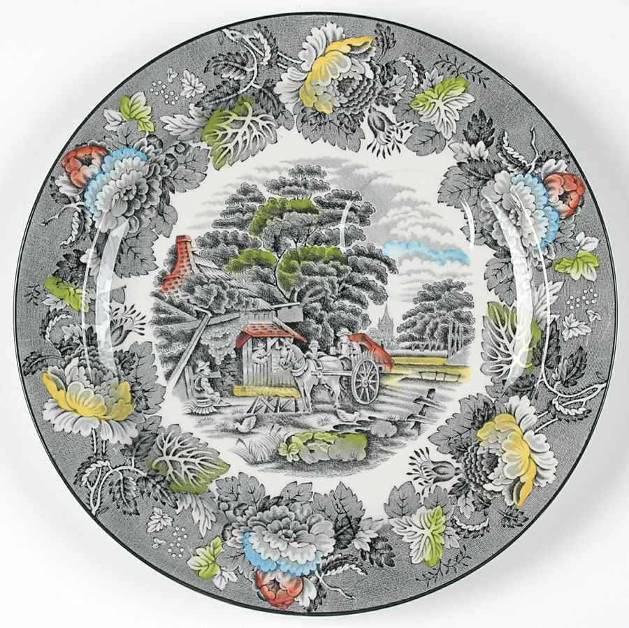 English Scenery Gray Multicolor Dinner Plate by Wood & Sons-1