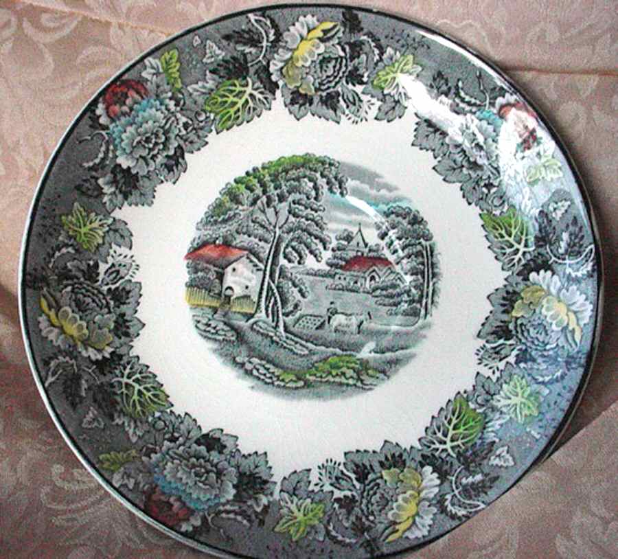 English Scenery Gray Multicolor Saucer for Jumbo Cup by Wood & Sons-1