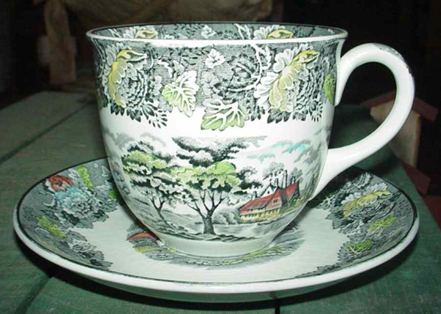 English Scenery Gray Multicolor Jumbo Cup & Saucer Set by Wood & Sons-1