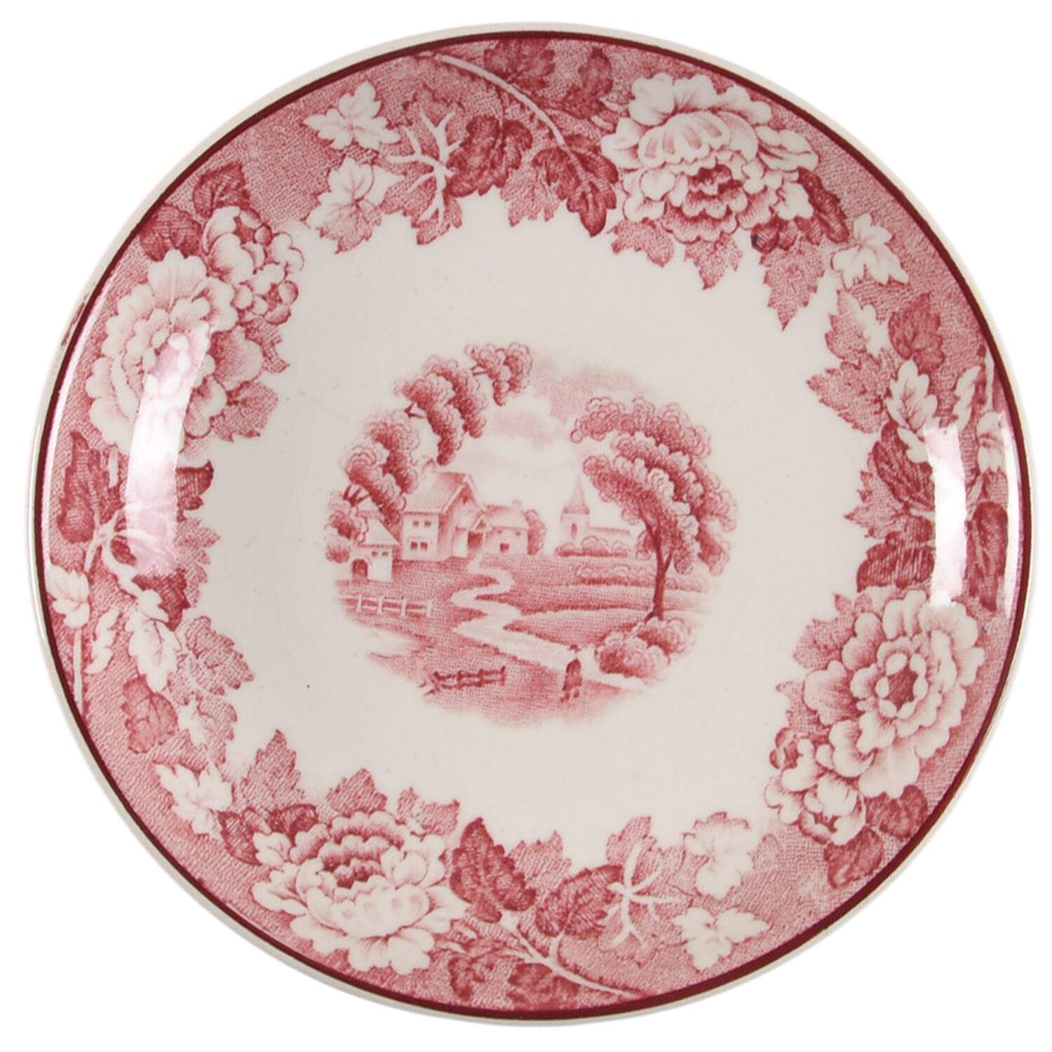 English Scenery Pink (Pink Backstamp, Swirled) Saucer for Demitasse Cup by Wood & Sons-1