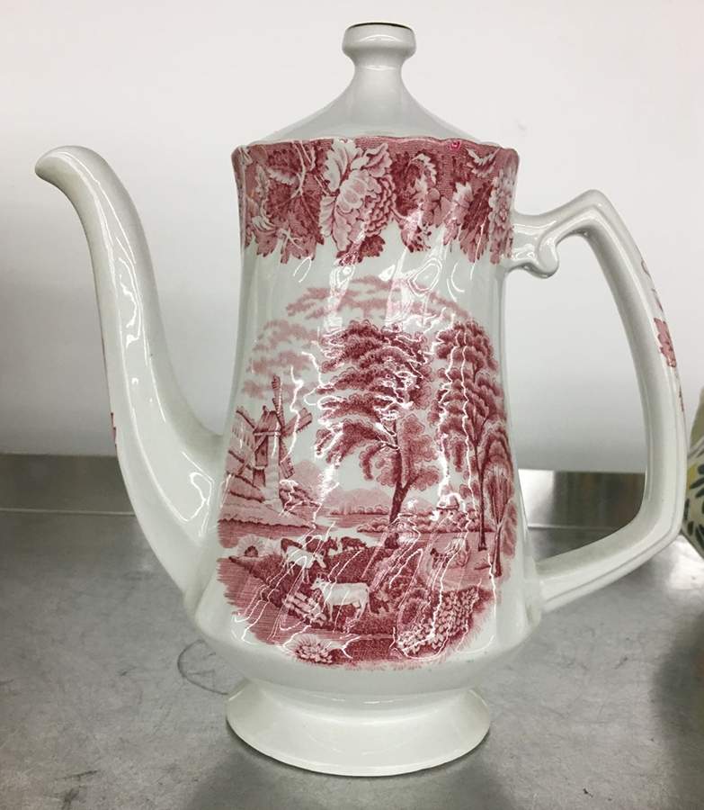 English Scenery Pink (Pink Backstamp, Swirled) Coffee Pot & Lid by Wood & Sons-1