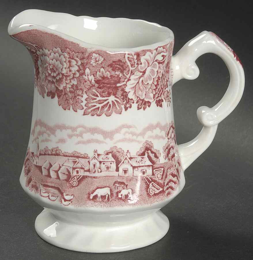English Scenery Pink (Pink Backstamp, Swirled) Creamer by Wood & Sons-1