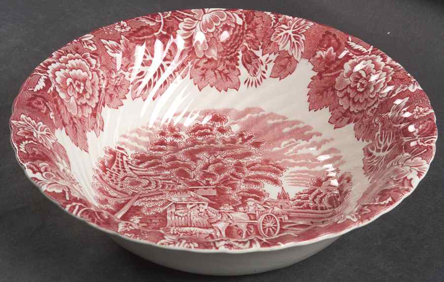 English Scenery Pink (Pink Backstamp, Swirled) 8" Round Vegetable Bowl by Wood & Sons-1