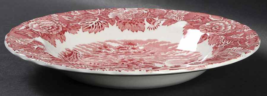 English Scenery Pink (Pink Backstamp, Swirled) Large Rim Soup Bowl by Wood & Sons-1