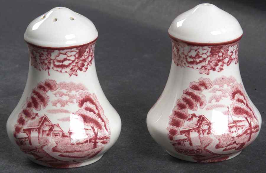 English Scenery Pink (Pink Backstamp, Swirled) Salt & Pepper Set by Wood & Sons-1