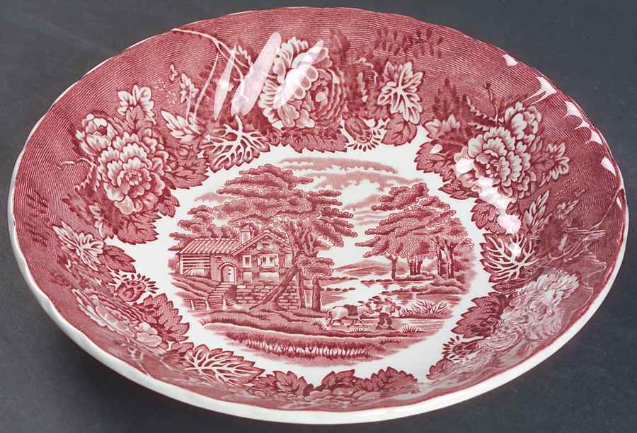 English Scenery Pink (Pink Backstamp, Swirled) Coupe Soup Bowl by Wood & Sons-1