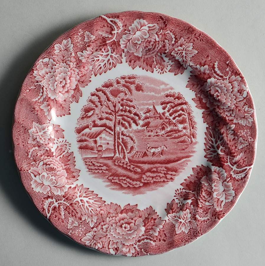 English Scenery Pink (Pink Backstamp, Swirled) Dessert/Pie Plate by Wood & Sons-1