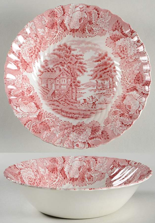 English Scenery Pink (Pink Backstamp, Swirled) Coupe Cereal Bowl by Wood & Sons-1