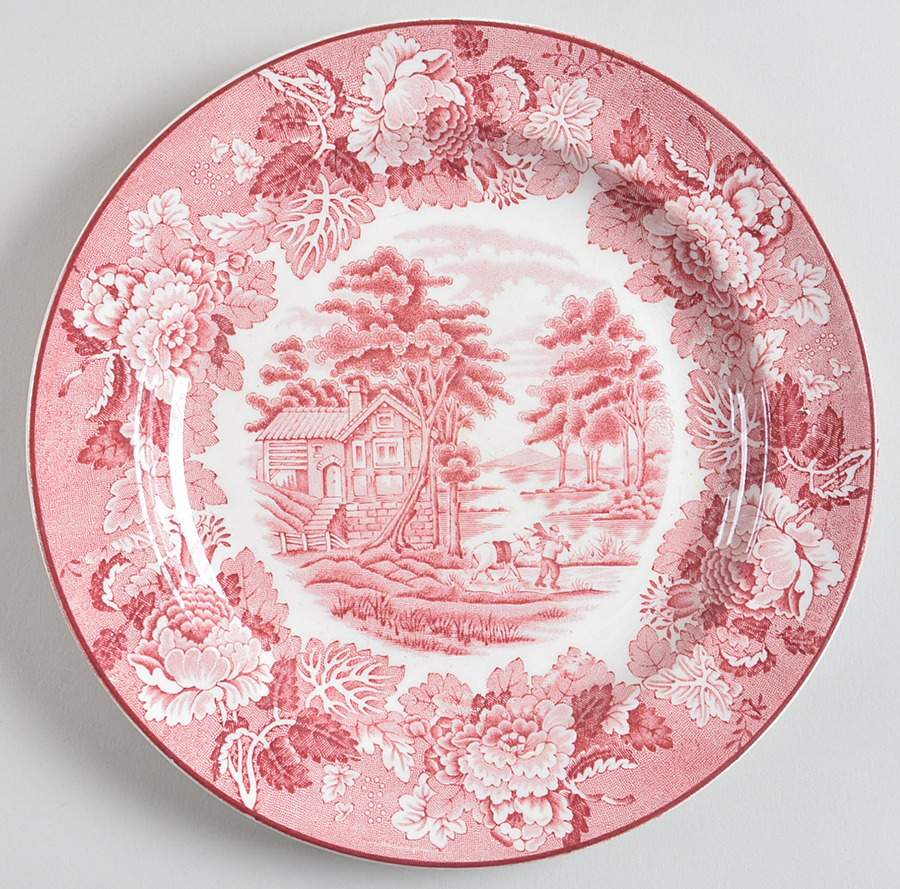English Scenery Pink (Older, Smooth) Salad Plate by Wood & Sons-1