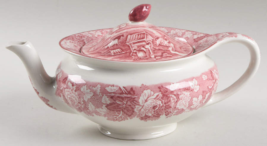 English Scenery Pink (Older, Smooth) Small Teapot & Lid by Wood & Sons-1