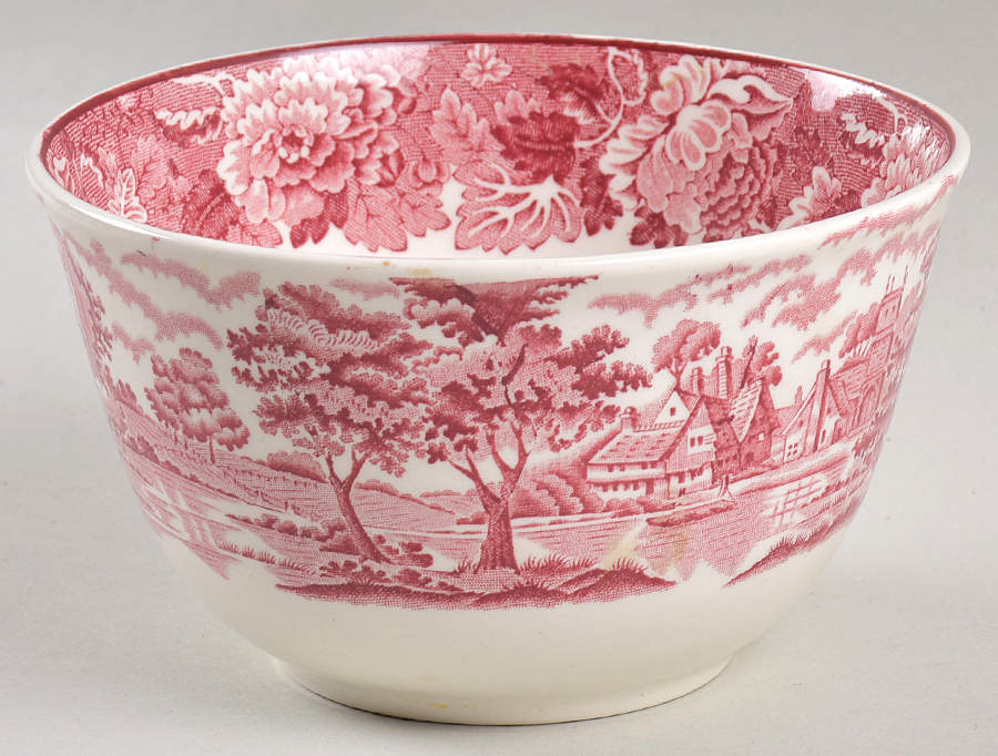 English Scenery Pink (Older, Smooth) Cranberry Bowl by Wood & Sons-1