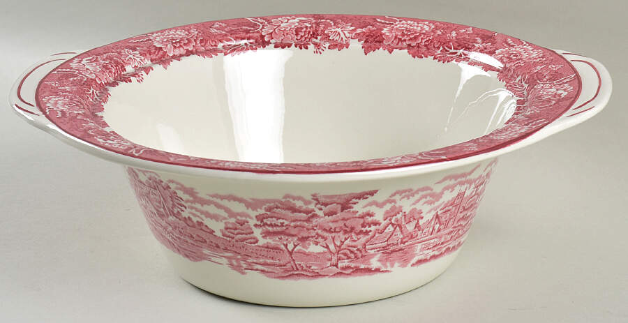 English Scenery Pink (Older, Smooth) Tureen No Lid by Wood & Sons-1