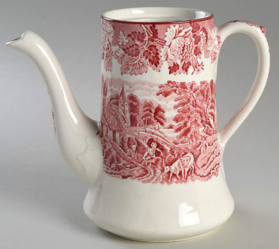 English Scenery Pink (Older, Smooth) Coffee Pot No Lid by Wood & Sons-1