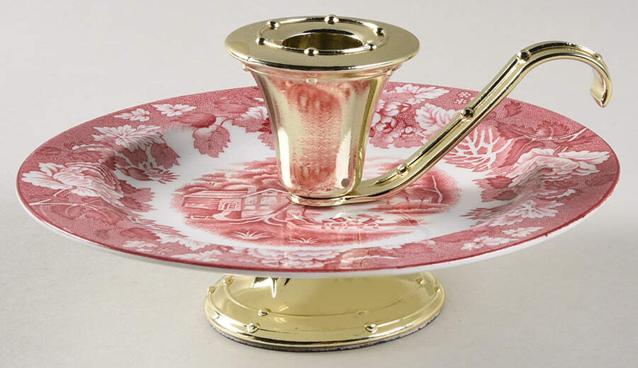 English Scenery Pink (Older, Smooth) 3"- 3 1/4" Candleholder (BB) HC by Wood & Sons-1