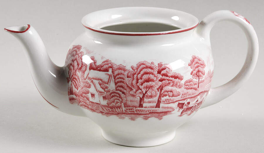 English Scenery Pink (Older, Smooth) Individual Teapot No Lid by Wood & Sons-1
