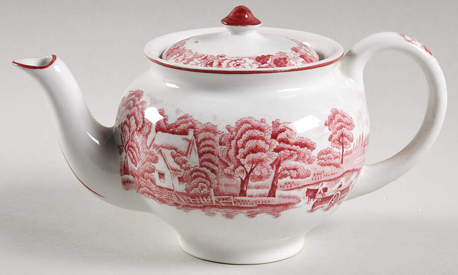 English Scenery Pink (Older, Smooth) Individual Teapot & Lid by Wood & Sons-1