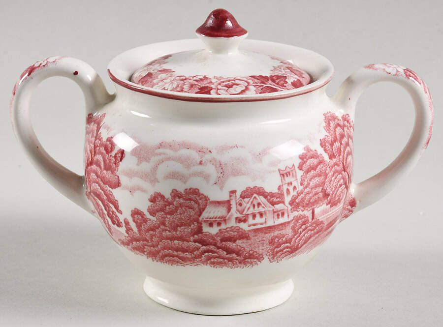 English Scenery Pink (Older, Smooth) Mini Sugar Bowl & Lid by Wood & Sons-1