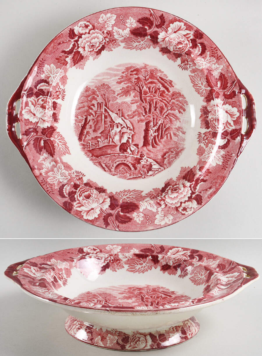 English Scenery Pink (Older, Smooth) Round Vegetable No Lid by Wood & Sons-1