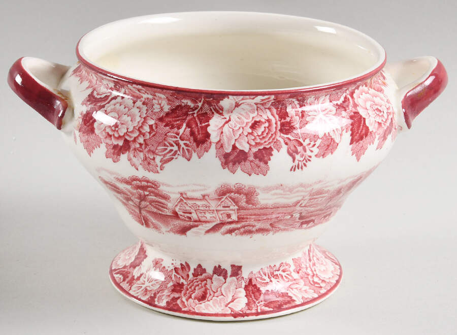 English Scenery Pink (Older, Smooth) Sauce Boat No LId by Wood & Sons-1