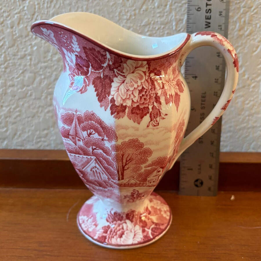 English Scenery Pink (Older, Smooth) 12 Oz Pitcher by Wood & Sons-1