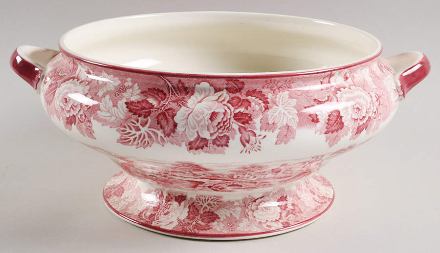 English Scenery Pink (Older, Smooth) Tureen No Lid by Wood & Sons-1