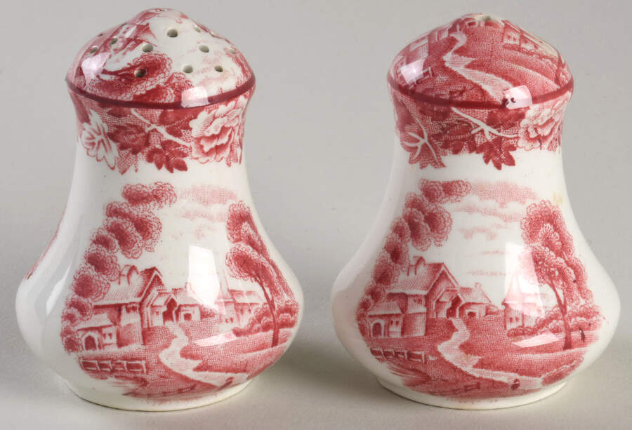 English Scenery Pink (Older, Smooth) Salt & Pepper Set by Wood & Sons-1