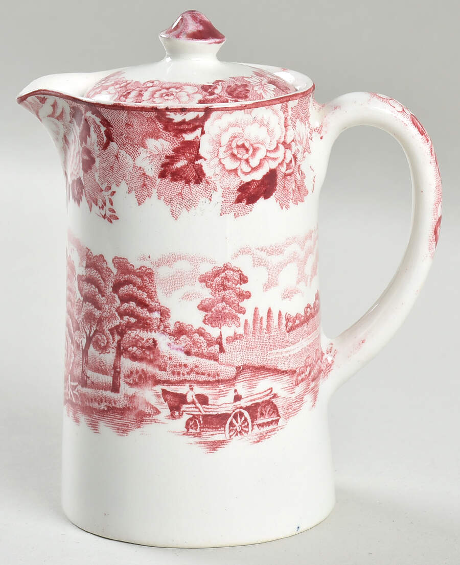 English Scenery Pink (Older, Smooth) Large Syrup with Lid by Wood & Sons-1