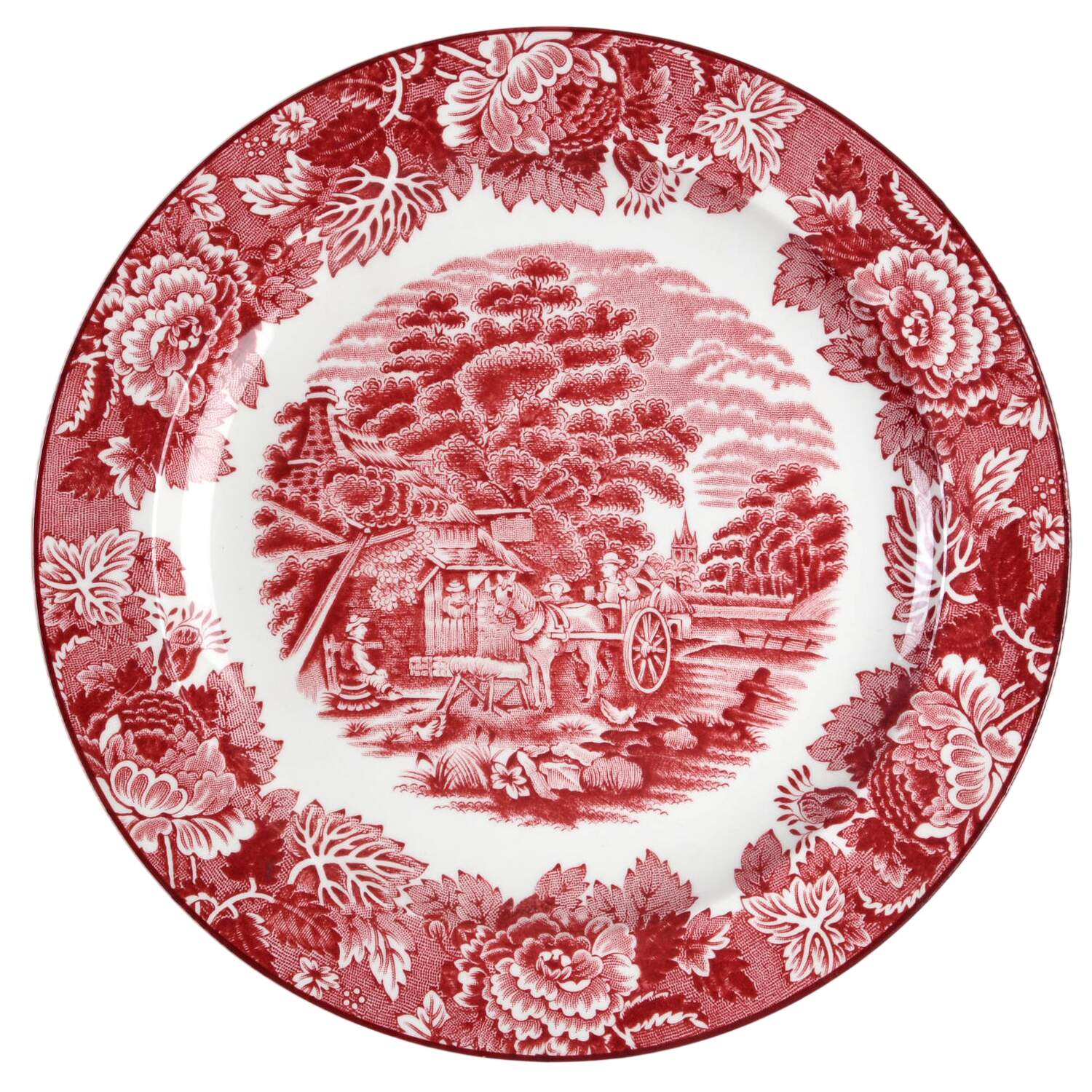 English Scenery Pink (Older, Smooth) Luncheon Plate by Wood & Sons-1