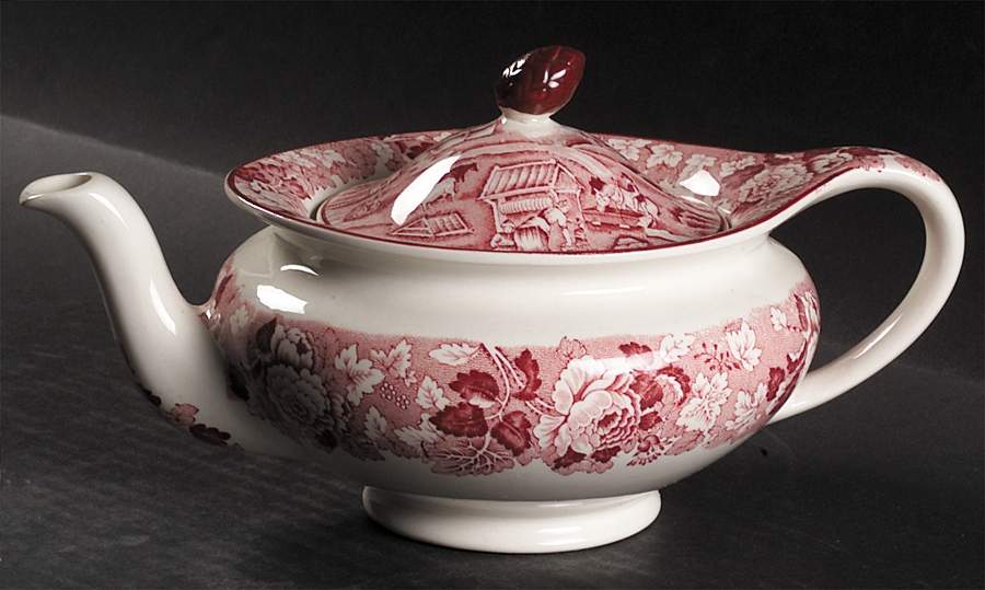 English Scenery Pink (Older, Smooth) Teapot & Lid by Wood & Sons-1
