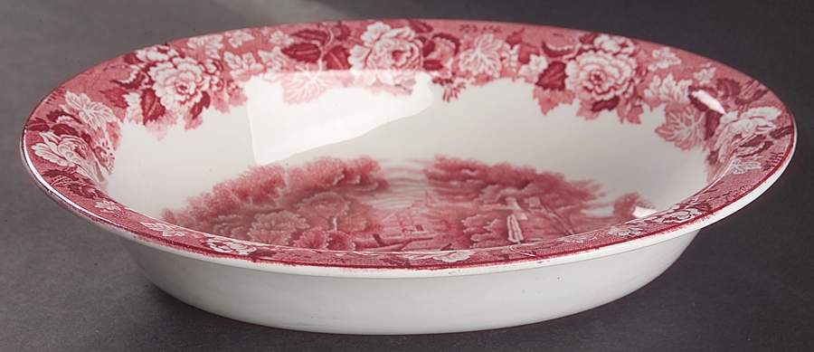 English Scenery Pink (Older, Smooth) 9" Oval Vegetable Bowl by Wood & Sons-1