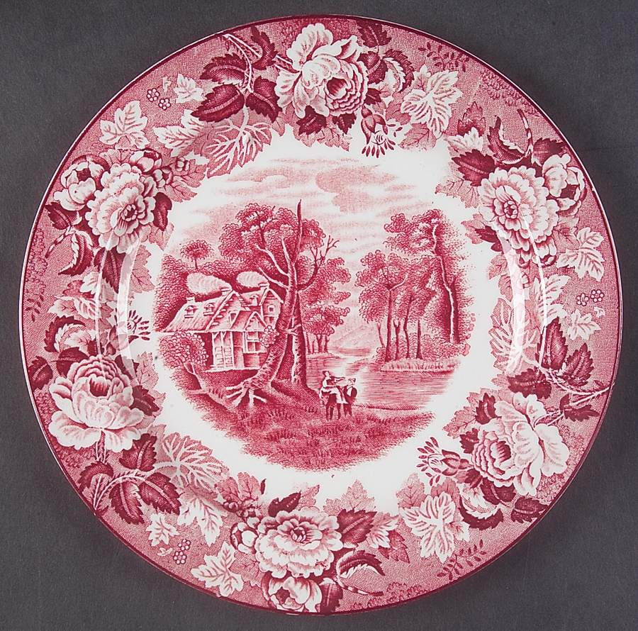 English Scenery Pink (Older, Smooth) Salad Plate by Wood & Sons-1