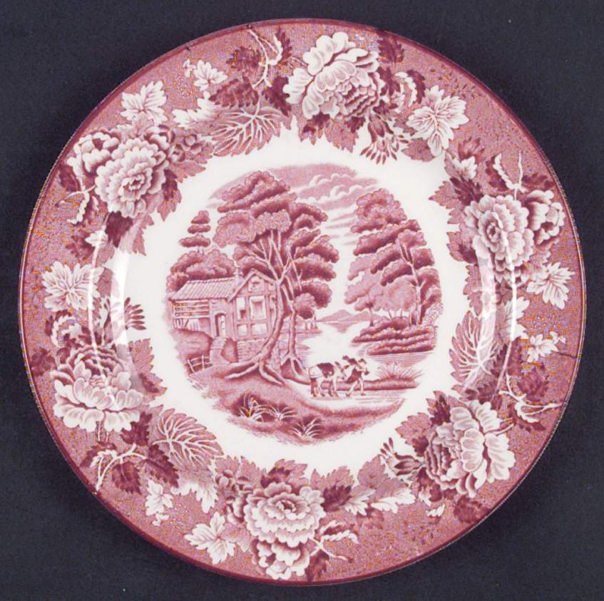 English Scenery Pink (Older, Smooth) Salad Plate by Wood & Sons-1