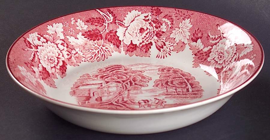 English Scenery Pink (Older, Smooth) Coupe Soup Bowl by Wood & Sons-1