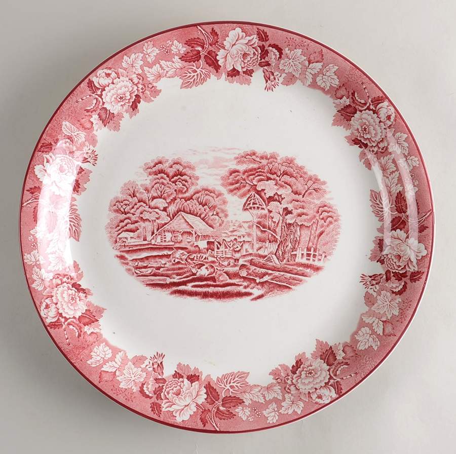 English Scenery Pink (Older, Smooth) 15" Chop Plate (Round Platter) by Wood & Sons-1