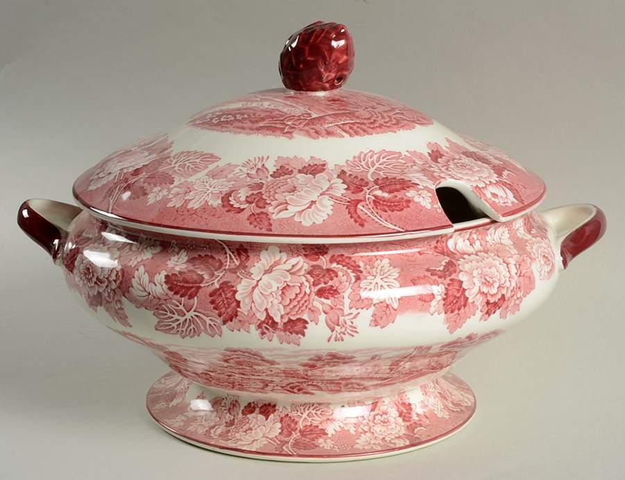 English Scenery Pink (Older, Smooth) Tureen & Lid by Wood & Sons-1