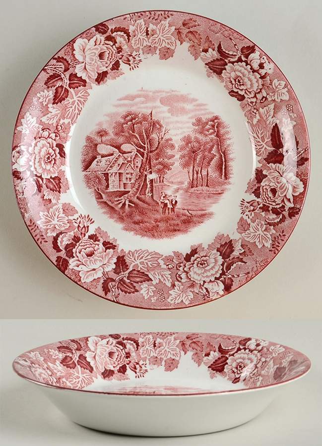 English Scenery Pink (Older, Smooth) Coupe Soup Bowl by Wood & Sons-1