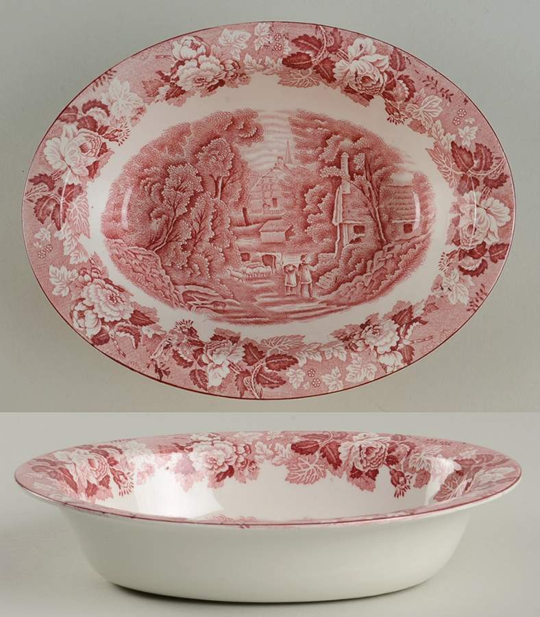 English Scenery Pink (Older, Smooth) 8" Oval Vegetable Bowl by Wood & Sons-1